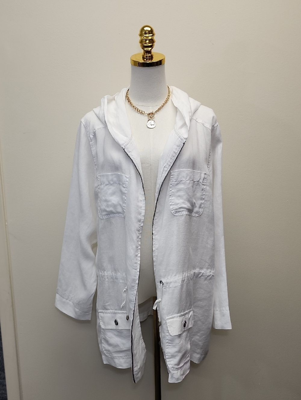 Cynthia Rowley White Hooded Utility Jacket Linen Blend Size 1X